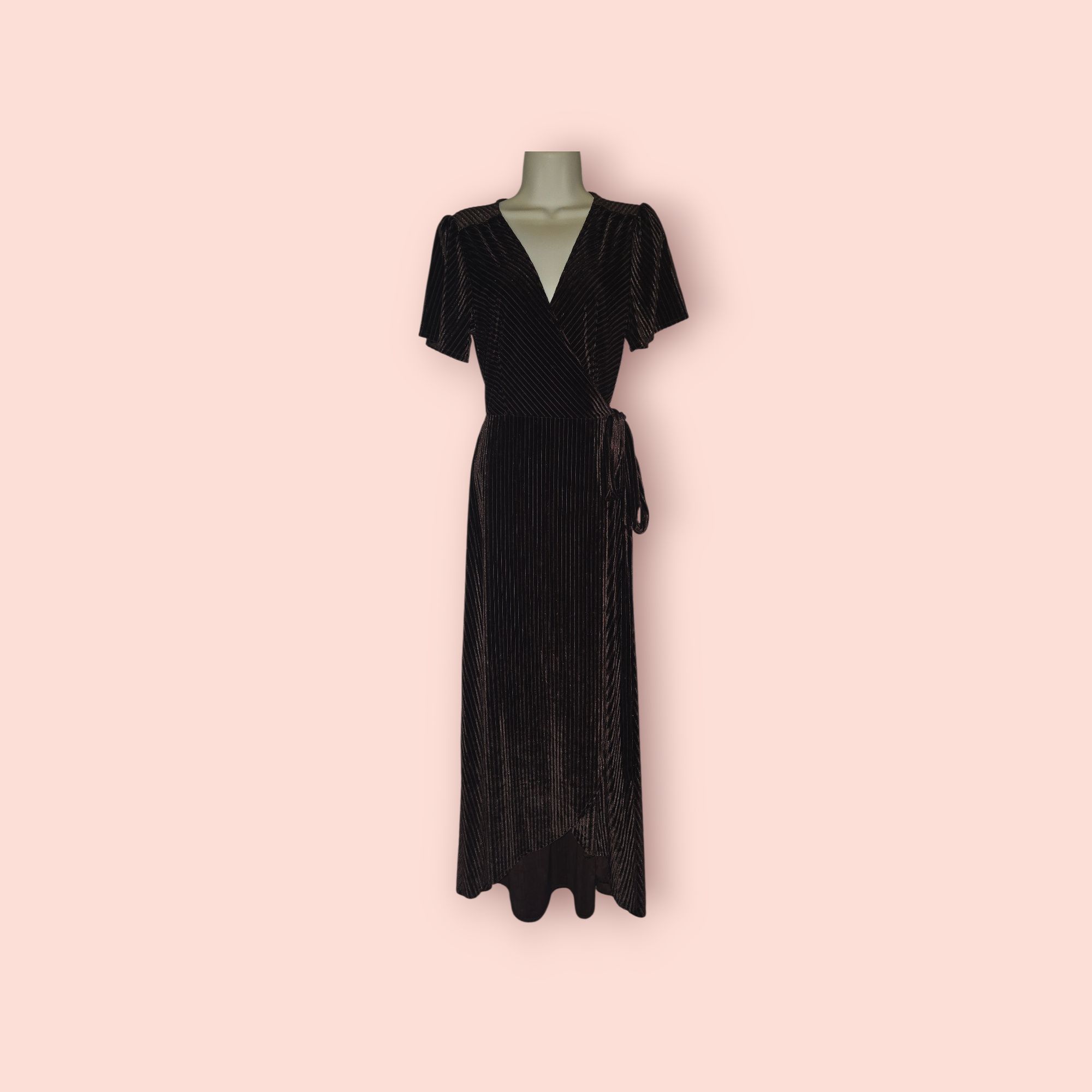 Baltic Born Andi Brown Velvet Wrap Maxi Dress Ribbed Short Sleeve Boho Formal